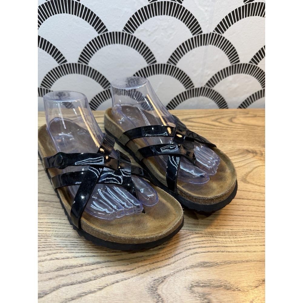 Betula by Birkenstock Vinja Black Patent Flip Flop Toe Sandals EU 40 US 9